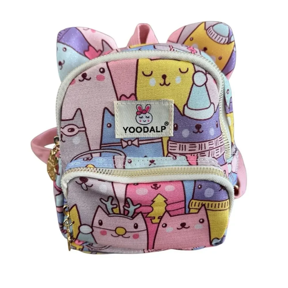 NWOT Yodalp Kids Backpack Adjustable Straps Light Pink Cat Print Cat Ears Mini